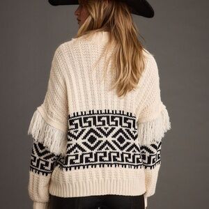 12th Tribe Bozeman Cream Printed Fringe Sweater Size MM